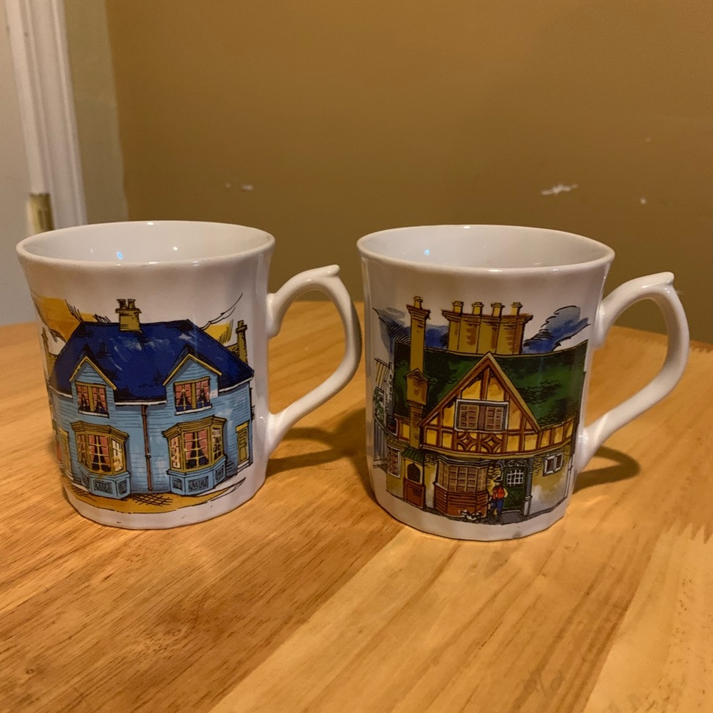 2 Vintage Folk Art Coffee Cups ( Japan )